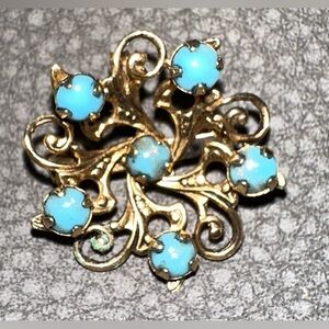 Elegant Gold and Blue Floral Brooch